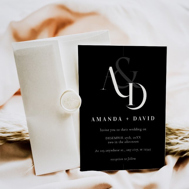 Elegant minimalt svart och vitt enkelt Bröllop Inbjudningar (Skapare uppladdad)