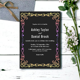 Elegant minimalt svartvitt och vitt glöd Ram Bröll Inbjudningar