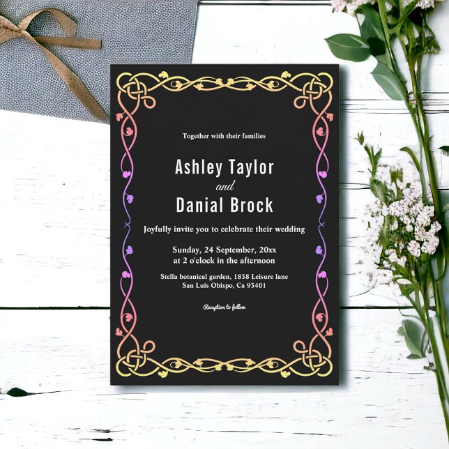 Elegant minimalt svartvitt och vitt glöd Ram Bröll Inbjudningar (Skapare uppladdad)