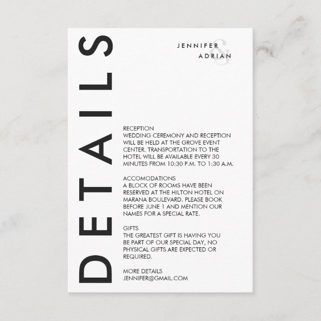 Elegant - minimalt Vit Modern Bröllop-kuvert Tilläggskort (Framsida)