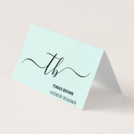 Elegant minimum aqua black monogram initialer visitkort