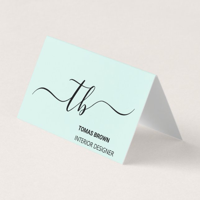 Elegant minimum aqua black monogram initialer visitkort (Framsida)