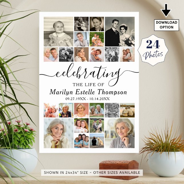 Elegant Minnes 24 Foto Firar Livet Poster (Skapare uppladdad)