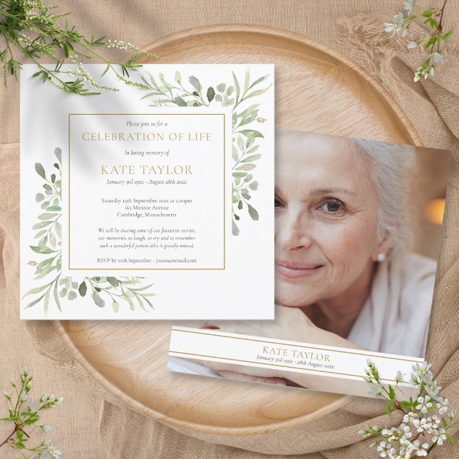Elegant Minneshögtid Livsfoto Kvadrat Inbjudningar (Elegant Funeral Celebration of Life Photo Square Invitation)