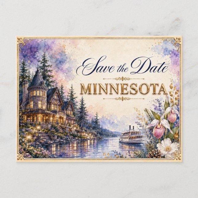 Elegant Minnesota Spara datum Bröllopsinbjudan Vykort (Framsida)