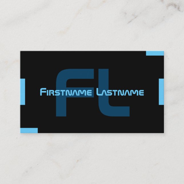 Elegant - minst svart och indigoblå monogram visitkort (Framsida)