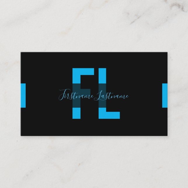 Elegant - minst svart och indigoblå monogram visitkort (Framsida)