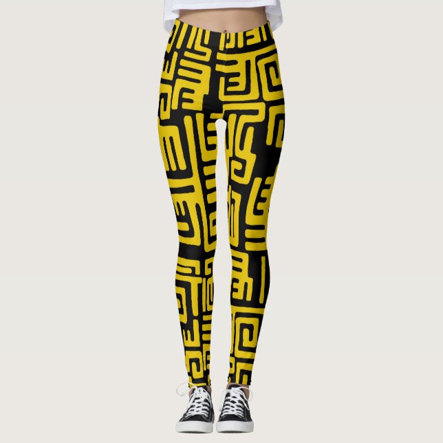 Elegant minsta afrikansk stam- mönstergult fodrar leggings (Framsida)
