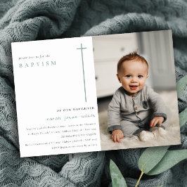 Elegant - minsta blåtypografi - foto-baptism inbjudningar