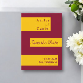 Elegant: Minsta Burgundy och Guld moderna Bröllop Spara Datumet