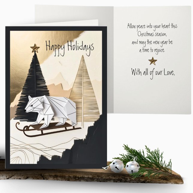 Elegant: Minsta Origami-Helgdag Bear Sled Forest Kort (Skapare uppladdad)