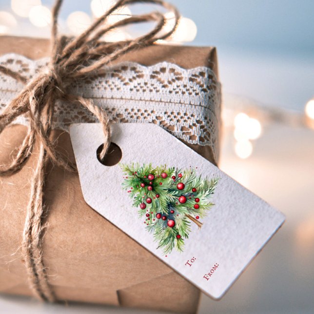 Elegant: Minsta Red Grönt Gräs Träd jul Presentetikett (Skapare uppladdad)