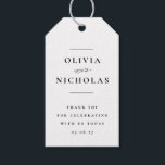 Elegant: Minsta svartvita bröllop Presentetikett<br><div class="desc">Enkel men snyggt och elegant, den här märkrn för svartvita bröllop är perfektens beröring till din bröllopsmottagning. Det första namn är kopplat till en vacker, unik "och"-typsbehandling och det finns gott om utrymme för ett meddelande om personlig av anpassningsbar. Den svarta texten på en vit bakgrund är tidlös och fungerar...</div>