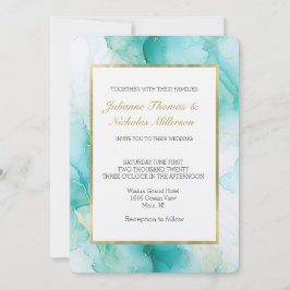 Elegant Mint Aqua Pearl Guld Marble Bröllop Inbjudningar