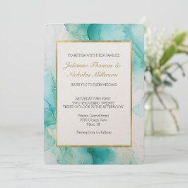 Elegant Mint Aqua Pearl Guld Marble Bröllop Inbjudningar
