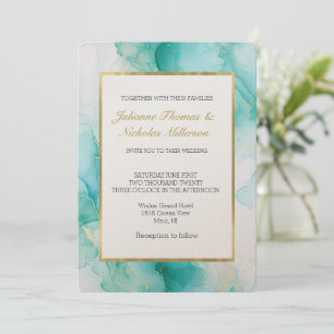 Elegant Mint Aqua Pearl Guld Marble Bröllop Inbjudningar