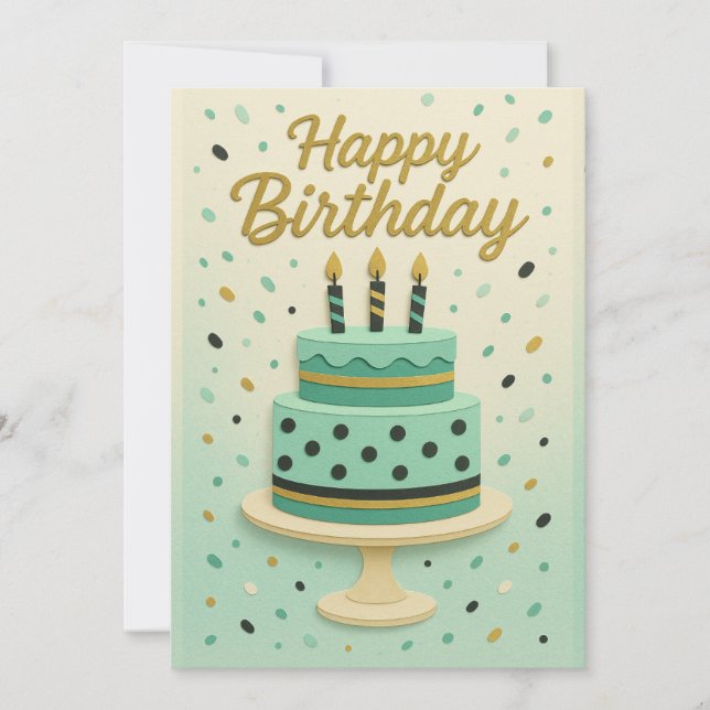 Elegant Mint Birthday Cake Design Birday Card (Framsida)