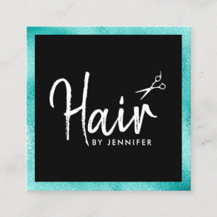 Elegant mint blue och black saissors hårstylist fyrkantigt visitkort
