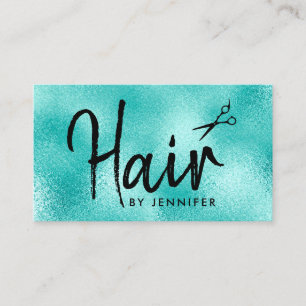 Elegant mint blue och black saissors hårstylist visitkort