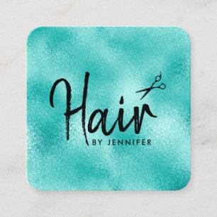 Elegant mint blue och black scissers frisyr fyrkantigt visitkort