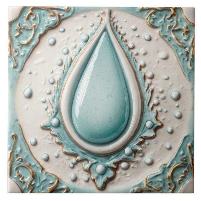 Elegant Mint Blue & White Vatten Droplet Bathroom Kakelplatta (Framsidan)