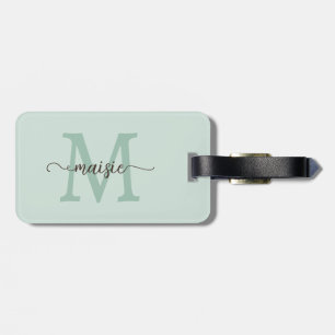 Elegant Mint Cacao Monogram Initialt Skriptnamn Bagagebricka