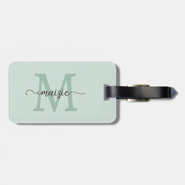 Elegant Mint Cacao Monogram Initialt Skriptnamn Bagagebricka (Baksida Vågrät)