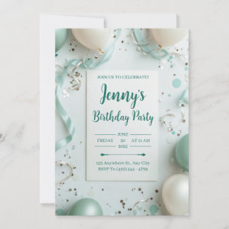 Elegant Mint & Cream Birthday-inbjudan Inbjudningar