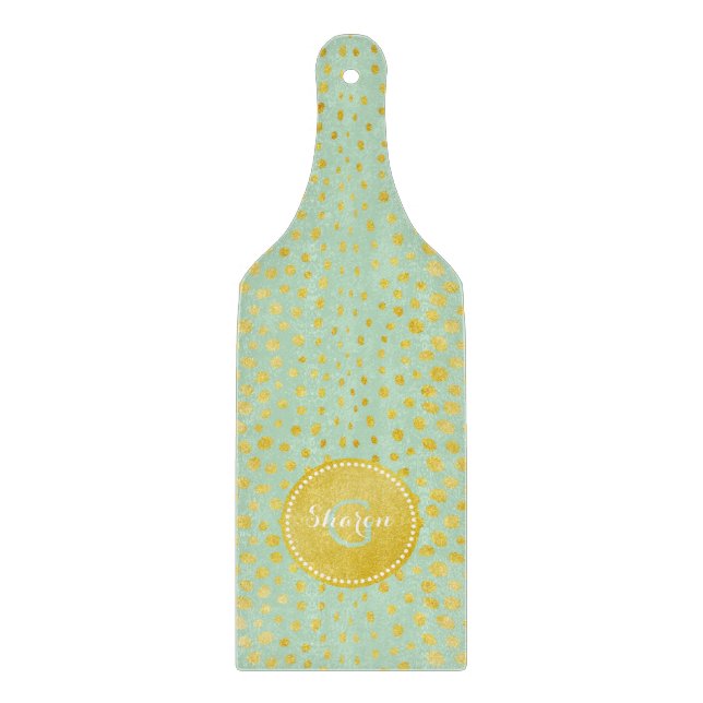 Elegant mint falskt guld glitter gepard tryck mono (Framsidan)