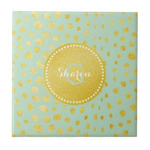 Elegant mint falskt guld glitter gepard tryck mono kakelplatta