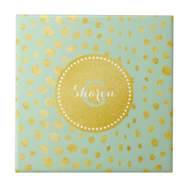 Elegant mint falskt guld glitter gepard tryck mono kakelplatta (Framsidan)