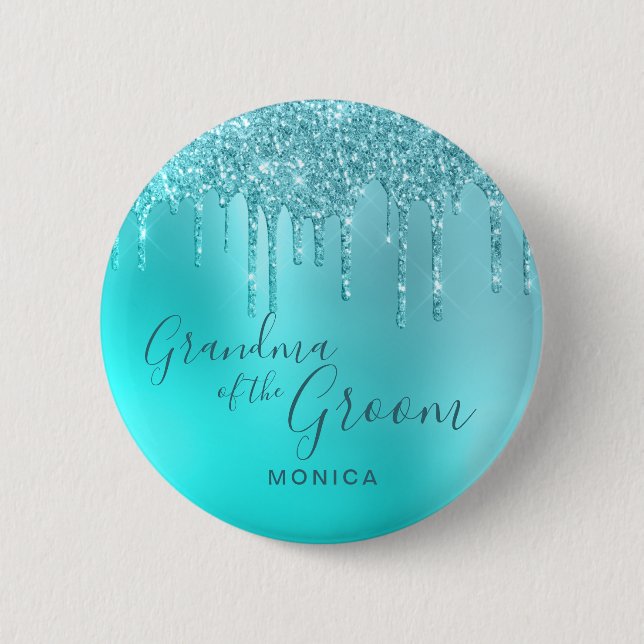 Elegant mint glitter droppar mormor i groomen knapp (Framsida)