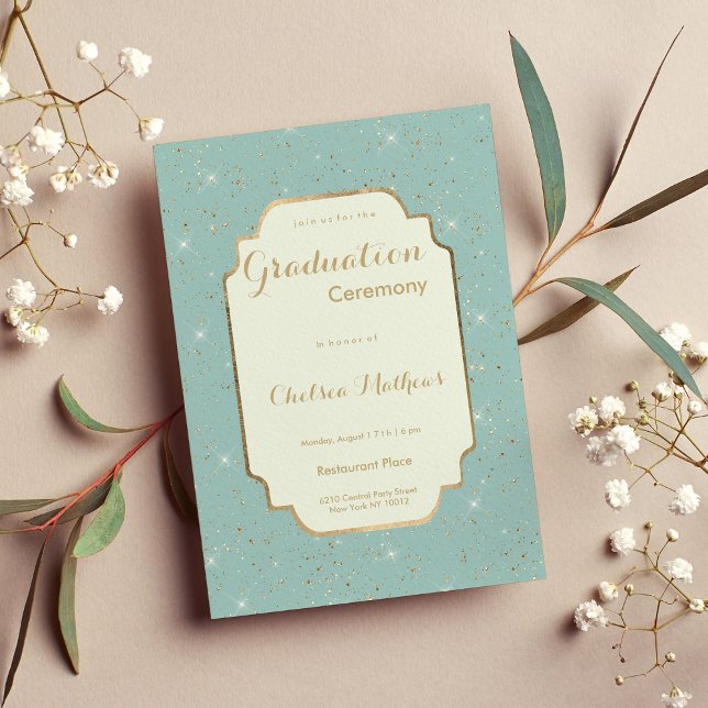 Elegant mint green gold glitter glam Graduation Inbjudningar (Elegant mint green gold glitter glam Graduation )