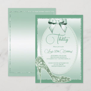 Elegant Mint Grönt Bow & Stiletto Birthday Inbjudningar