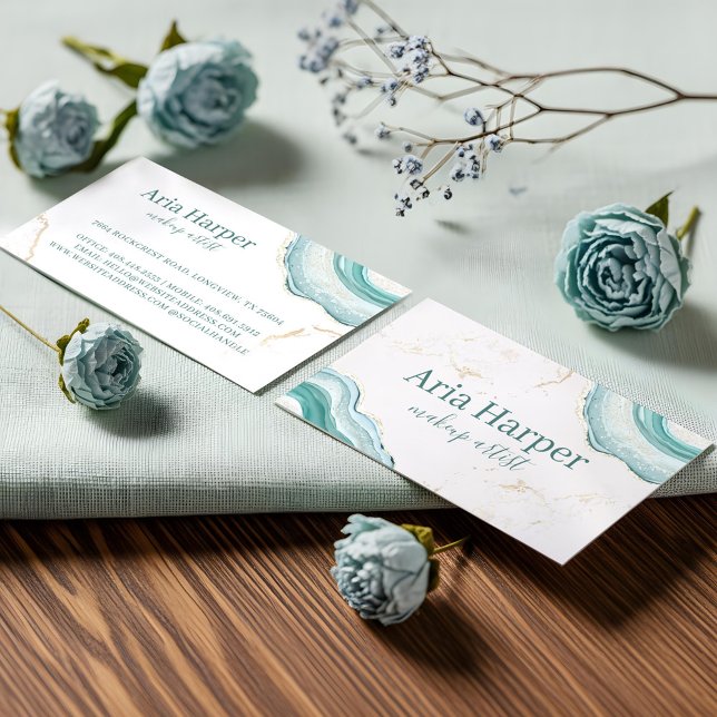 Elegant Mint Grönt Geode Guld Glitter Agate Visitkort (Elegant Mint Green Geode Gold Glitter Agate Business Card)