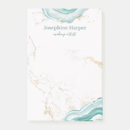 Elegant Mint Grönt Geode Guld Glitter Marble Agate Post-it Block