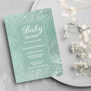 Elegant mint grönt glitter träd Baby Shower handfl Inbjudningar