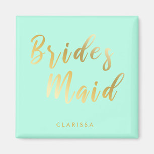 Elegant mint grönt & guld bridesmaid magnet