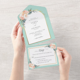 Elegant Mint Grönt Guld Peach Cream Blommigt Bröll