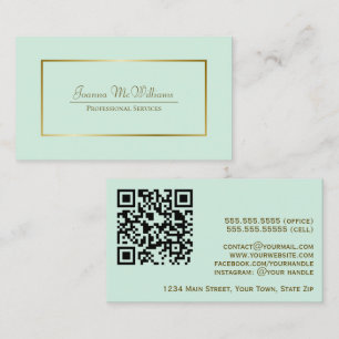 Elegant Mint Grönt & Guld Professionell QR-kod Visitkort