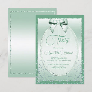 Elegant Mint Grönt Jude Bow & Confetti Birthday Inbjudningar