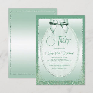 Elegant Mint Grönt Jueled Bow & Glitter Birthday Inbjudningar