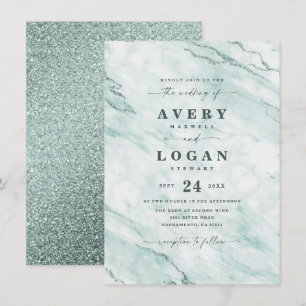 Elegant Mint Grönt Marble & Glitter Bröllop Inbjudningar