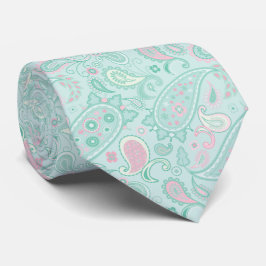 Elegant Mint Grönt & Rosa Blommigt Paisley Slips