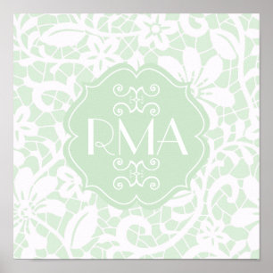 Elegant Mint Grönt Snöre Personlig Monogram Poster
