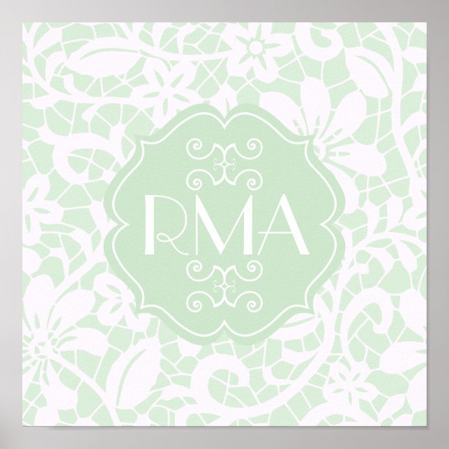 Elegant Mint Grönt Snöre Personlig Monogram Poster (Framsidan)