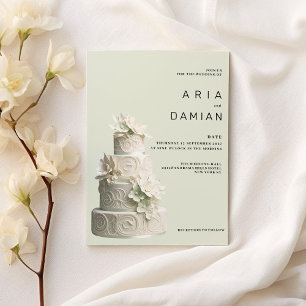 Elegant mint grönt, vit blommigt tårta Bröllop Inbjudningar