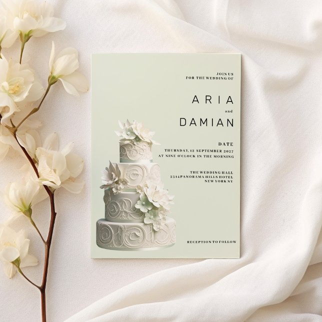 Elegant mint grönt, vit blommigt tårta Bröllop Inbjudningar (Elegant mint green white floral cake Wedding )