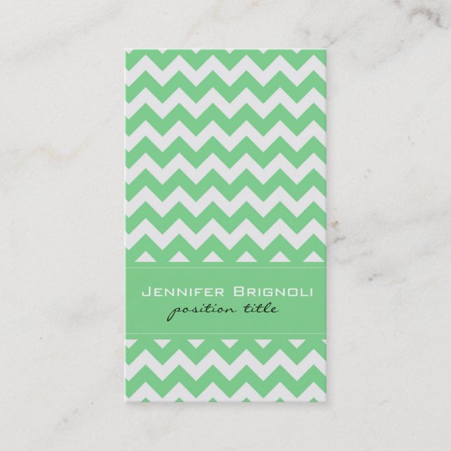 Elegant Mint-Grönt & White Retro Chevron Mönster Visitkort (Framsida)
