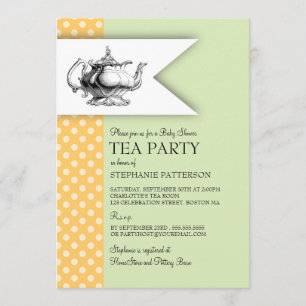 Elegant Mint Gult Polkadot Baby Shower Tea Party Inbjudningar